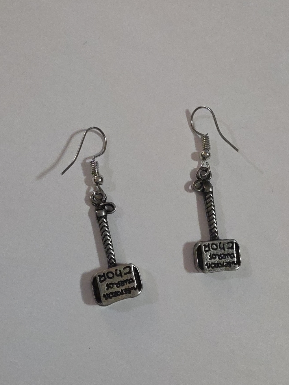 Silver Thor Hammer Dangle Earrings